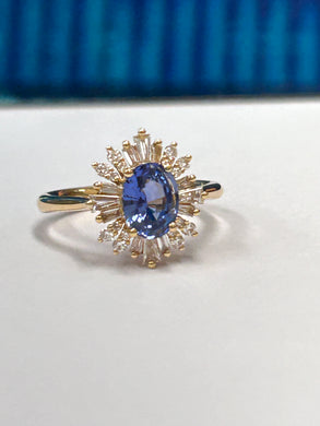 18ct Y/G Ceylon Sapphire & Diamond Ring