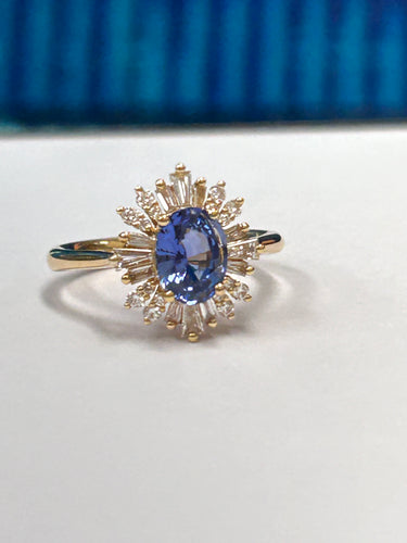 18ct Y/G Ceylon Sapphire & Diamond Ring