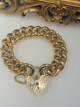 Load image into Gallery viewer, 9ct Y/G Curblink Bracelet with Ornate Heart Padlock