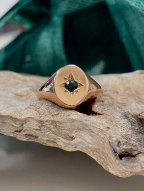 9ct R/G Teal Sapphire Oval Signet Ring