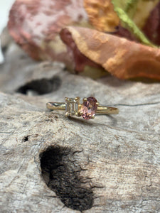 9ct Y/G Toi Et Moi Champagne Diamond and Pink Tourmaline Ring
