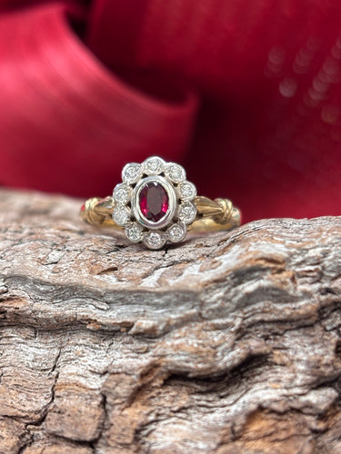 9ct Y/G Ruby & Diamond Cluster Ring