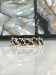 9ct Y/G Blue Sapphire & Diamond Ring