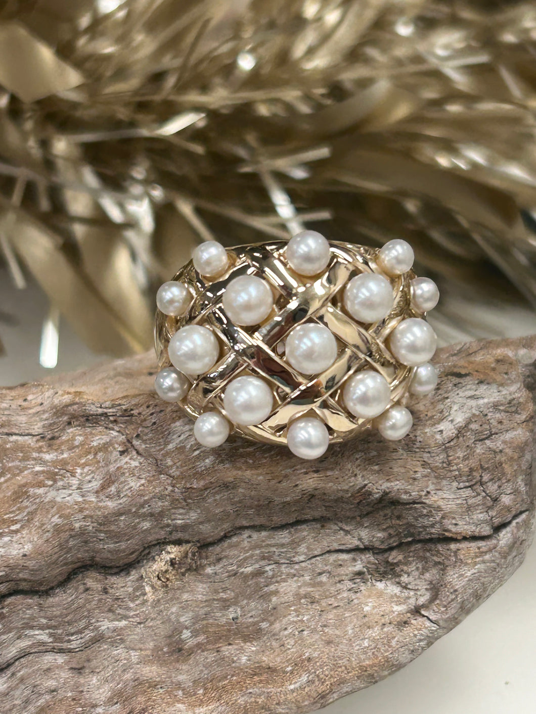 9ct Y/G Pearl Dome Coco Ring