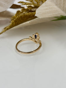 9ct Y/G Blue Sapphire & Diamond Wishbone Ring