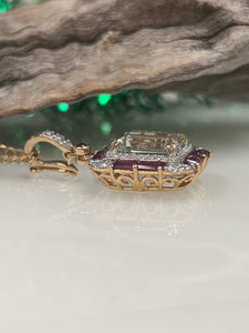9ct Y/G Mint Quartz Rhodolite Garnet & Diamond Ring