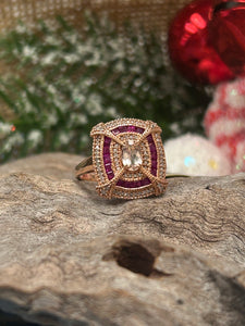 9ct R/G Morganite Ruby & Diamond Ring