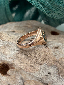 9ct R/G Teal Sapphire Oval Signet Ring