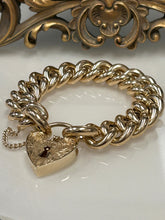 Load image into Gallery viewer, 9ct Y/G Curblink Bracelet with Ornate Heart Padlock