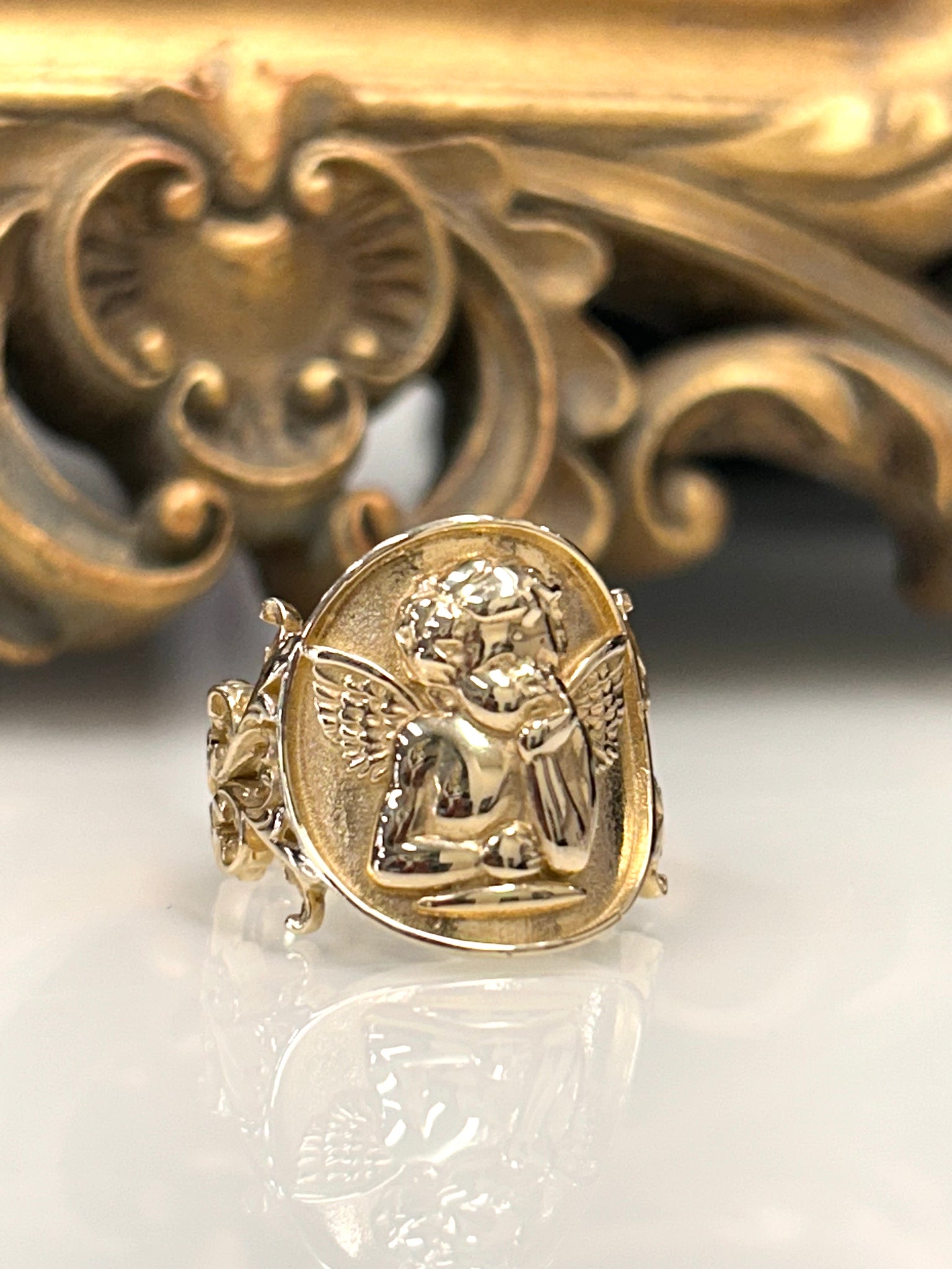 9ct gold store guardian angel ring