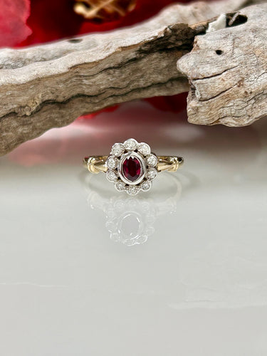 9ct Y/G Ruby & Diamond Cluster Ring