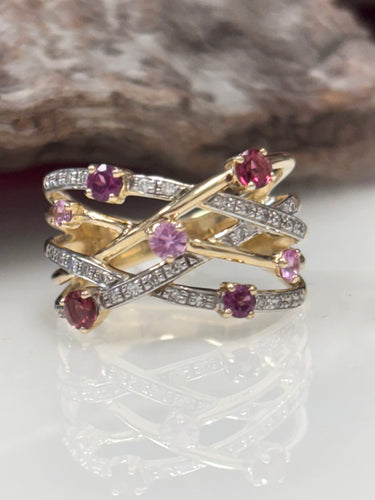 Rhodolite Garnet, Rubellite Garnet Pink Sapphire & Diamond Ring