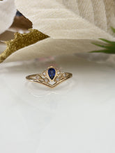 Load image into Gallery viewer, 9ct Y/G Blue Sapphire &amp; Diamond Wishbone Ring