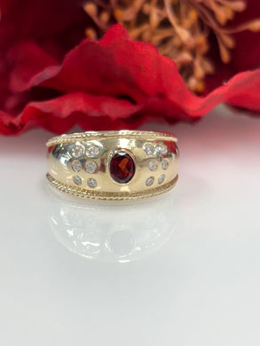 9ct Y/G Garnet & Diamond Dome Ring