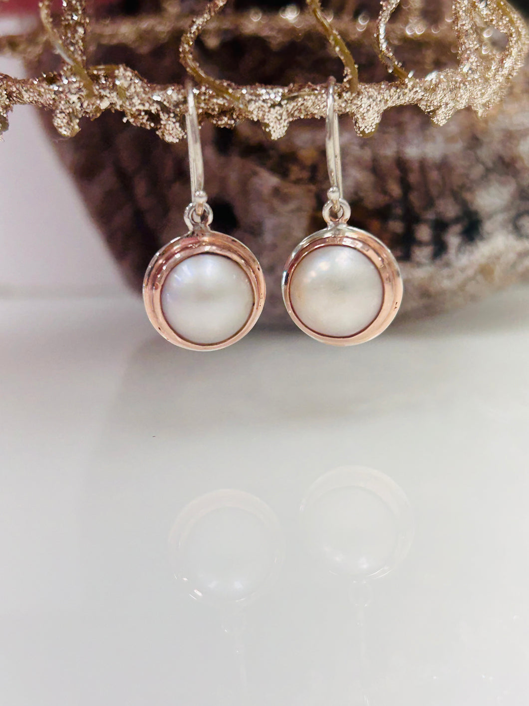 Sterling Silver & RGP Mabe Pearl Earrings