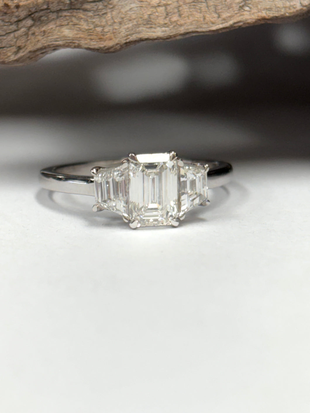 18ct W/G Emerald Cut Lab Diamond Ring