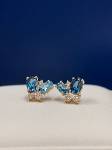 9ct Y/G Multi Topaz & Diamond Stud Earrings