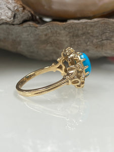 9ct Y/G Turquoise & Seed Pearl Ring