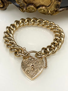 9ct Y/G Curb Link Bracelet with Ornate Padlock