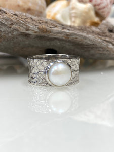 Sterling Silver Beaten Pearl Ring