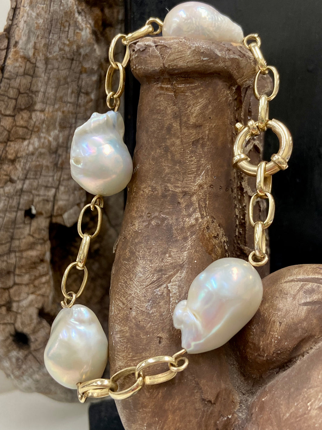 9ct Yellow Gold Baroque Pearl Belcher Bracelet with Euro Bolt Clasp