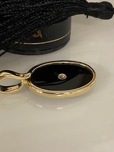 9ct Yellow Gold Black Onyx & Diamond Oval Enhancer Pendant