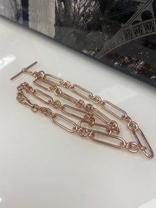 9ct Rose Gold Handmade Paper Link Chain with T Bar