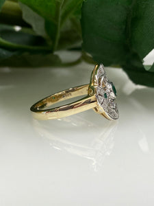 9ct Y/G Emerald & Diamond Art Deco Style Ring