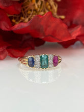 Load image into Gallery viewer, 9ct Y/G Ruby Emerald Sapphire &amp; Diamond Ring
