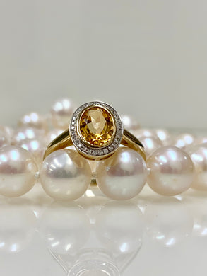 9ct Y/G Citrine & Diamond Ring