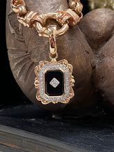 Load image into Gallery viewer, 9ct Rose Gold Filigree Onyx &amp; Diamond Enhancer Pendant