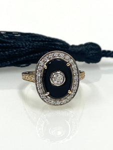 9ct Y/G Onyx & Diamond Ring