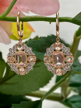 Load image into Gallery viewer, 9ct R/G Art Deco Style Morganite &amp; Diamond Earrings