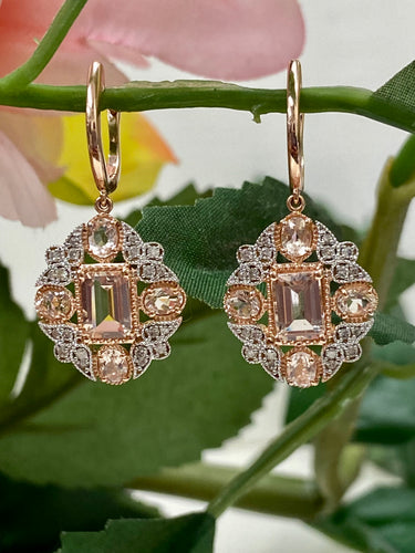 9ct R/G Art Deco Style Morganite & Diamond Earrings