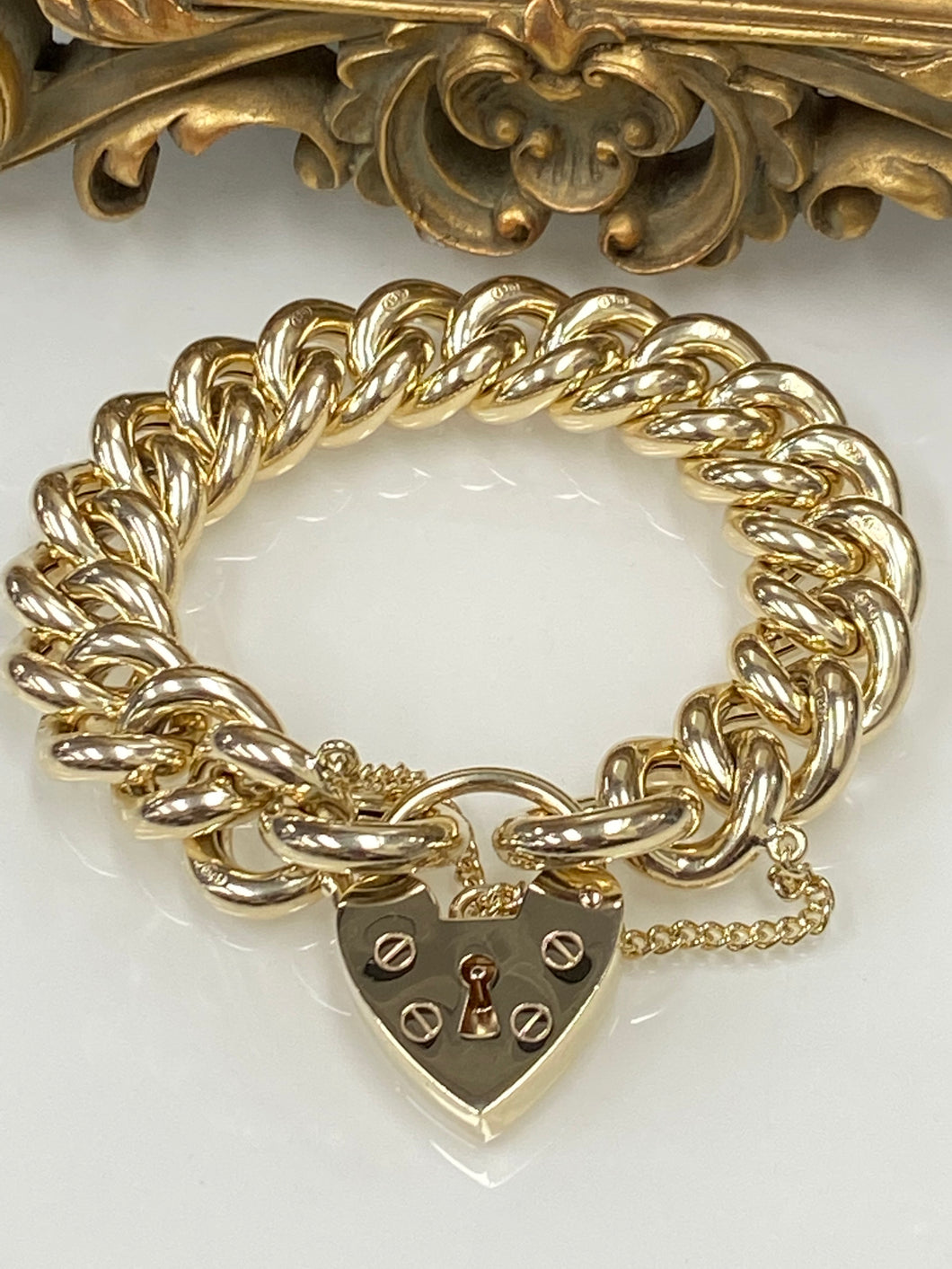 9ct Y/G Handmade Curb Link Bracelet with Padlock