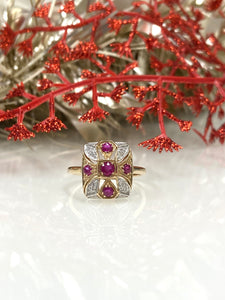 9ct Y/G Art Deco Style Ruby & Diamond Ring