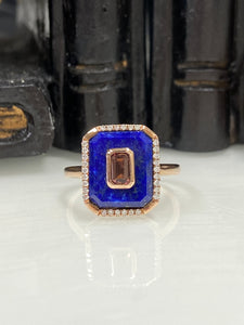 9ct R/G Lapis Lazuli Pink Tourmaline & Diamond Ring