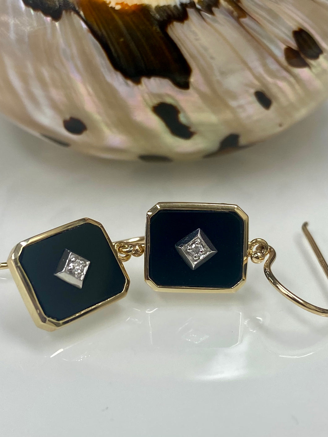 9ct Y/G Onyx & Diamond Earrings