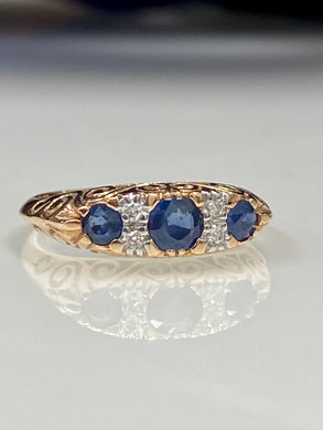 9ct Rose Gold London Bridge Style Sapphire & Diamond Ring